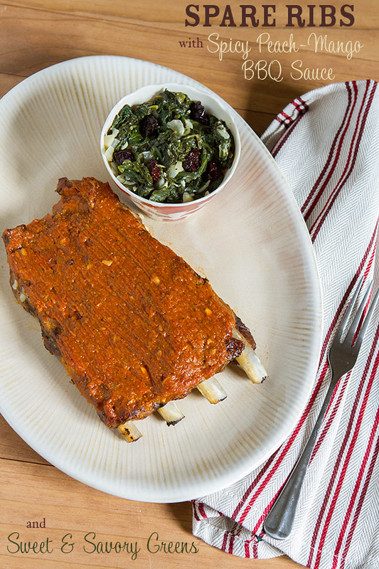 Slow Cooker Pork Spare Ribs with Spicy Peach-Mango BBQ Sauce