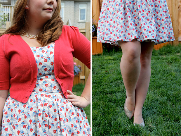 blog wanderlust whimsy megan red blue white dress sew DIY retro fabricland