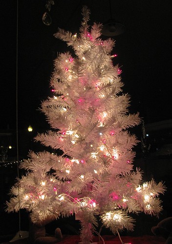 Shiny pink tinsel tree