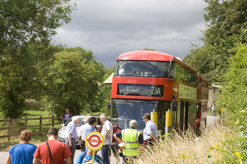 Long queues for the new bus for london in imber