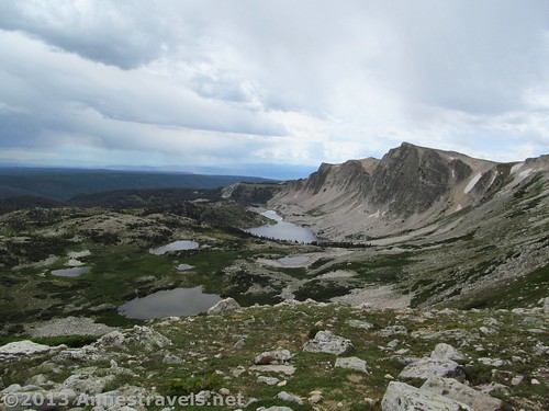 Views of lakes and the Snowy Range while hiking down off of Medicine Bow Peak, Medicine Bow National Forest, WY