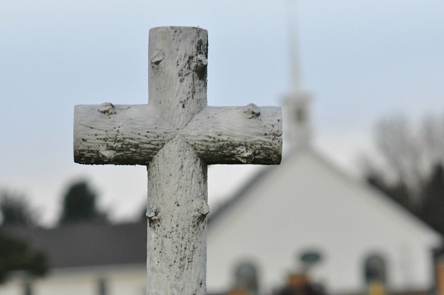 cross and church, graveyard, cemetery
