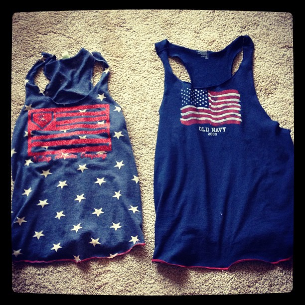 Another project. Copied a friends tank top using my serger and one of the many old navy flag shirts lying around.