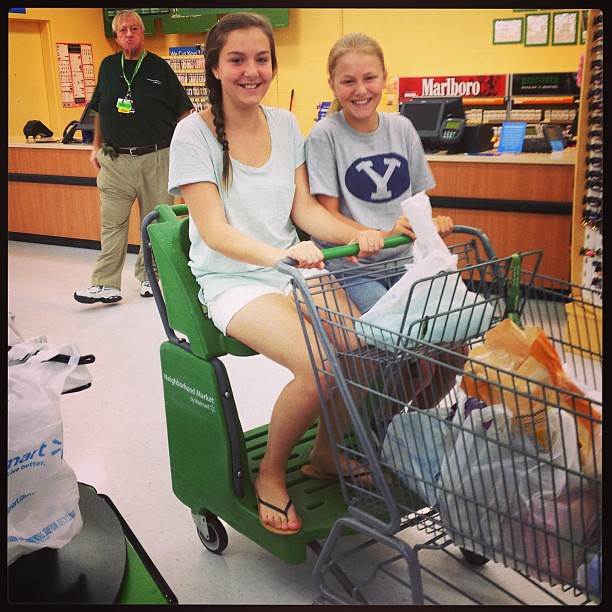 After both getting shots, the girls wanted to ride in the cart at the grocery store. I told them I would push them if I could post it on Instagram!
