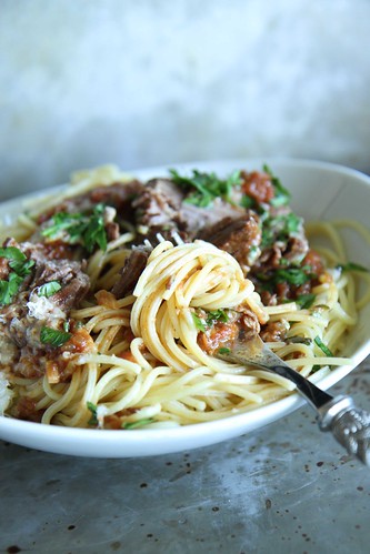 Braised Greek Pot Roast and Spaghetti