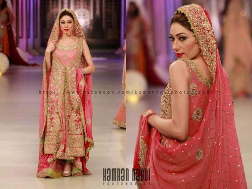 Cool Pink and Bottle Green Dress by mahnoormalik1