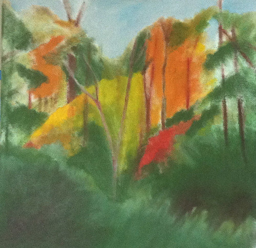 Red Leaves in the Woods (Oil Bar Painting as of June 1, 2013) by randubnick