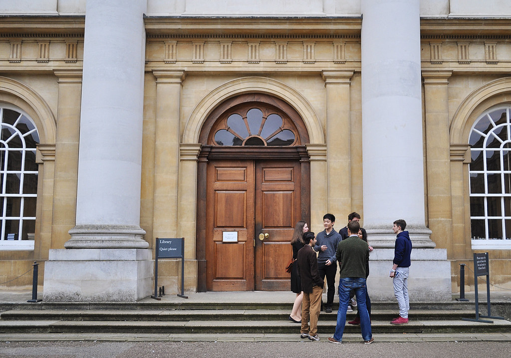 Oxford students outside library