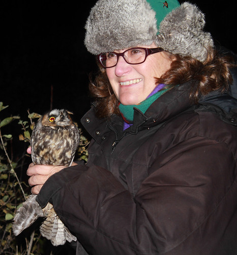 Laura and Long-eared Owl at Hawk Ridge