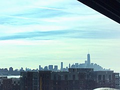NYC skyline from bus