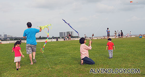 There were many other parents flying kites with their kids other than us