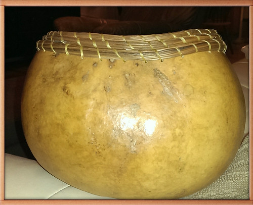 Gourd bowl with coiled pine needle rim