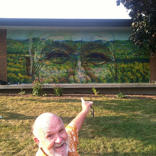 Jay in front of the first landscape portrait on the senior center. A chill conclusion to an amazing experience. Second one coming. #thesheboyganproject by gaia.streetart