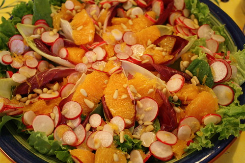 Chicory, Orange, Radish & pinenut Salad