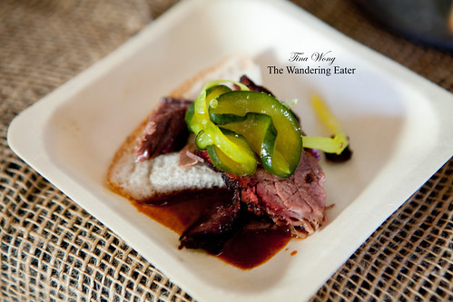 4505 Meats Wagyu brisket with bread & butter pickles, white bread and BBQ sauce