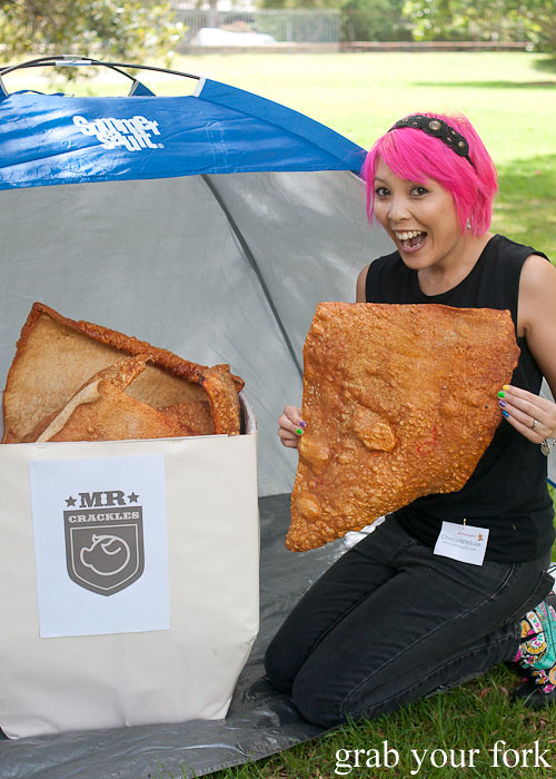 Chocolatesuze with giant sheet of pork crackling at the Sydney Food Bloggers Christmas Picnic 2013