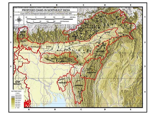 印度水壩地圖，由國際河流繪製。