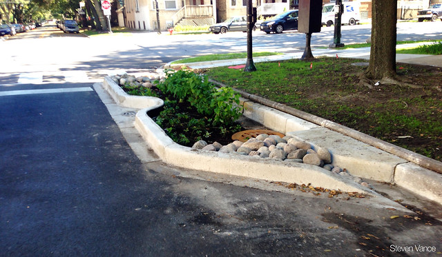 Bioswale and curb extension
