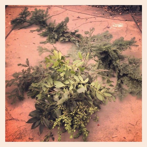 Making an evergreen garland for my front door
