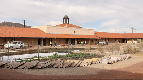 Construction continues at the Sonoran Desert Retreat Center in Ajo, Arizona which was a recent recipient of an ArtPlace grant from national foundations.  USDA has also provided funding to the Center over the years, including a community facility grant for the courtyard garden in foreground. Photo courtesy of Tracy Taft.