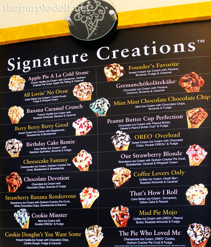 Cold Stone Creamery Signature Creations Menu