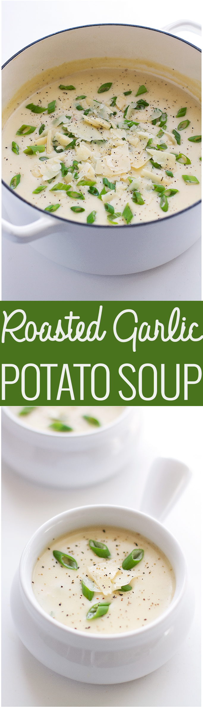 Roasted Garlic Potato Soup - This creamy luxurious soup is loaded with so much flavor! #potatosoup #garlicsoup #roastedgarlic | Littlespicejar.com
