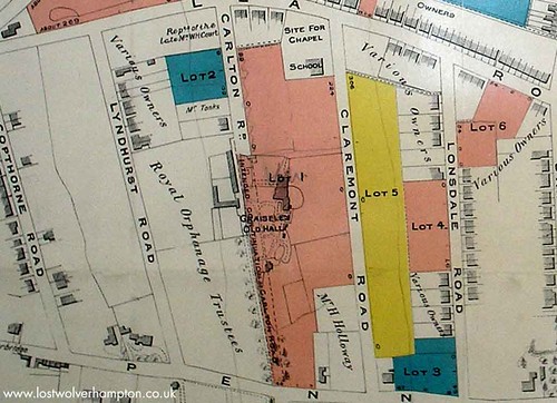 Coloured plan of the site now up for sale in 1905.