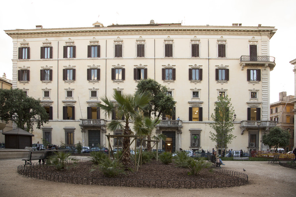 Exterior view of Palazzo Santacroce located in the historic center of Rome.