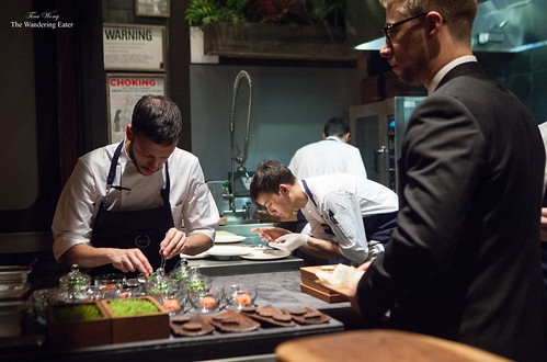 Chefs plating in the kitchen
