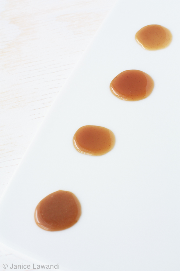 drops of quick caramel sauces made with different additives | kitchen heals soul