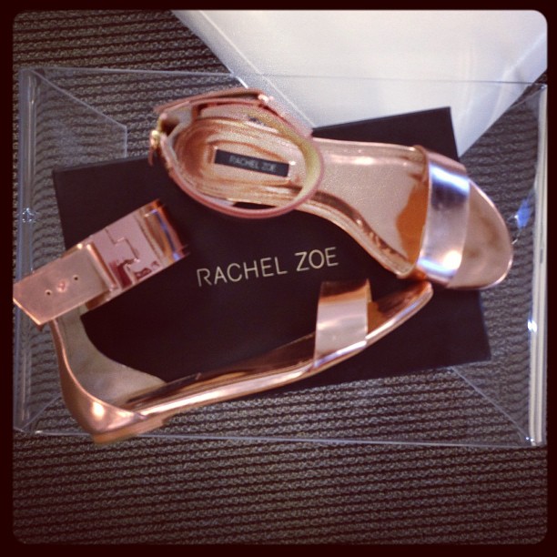 Obsessed with my new #rosegold @rachelzoe sandals I scored in the @shopbop sale! #instagood #inthemail #sandals #summer #rachelzoe #shopping  #shiny