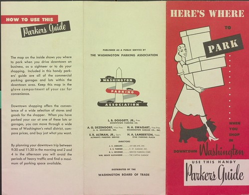 1953 brochure, Parker's Guide to Washington, finding parking lots and structures