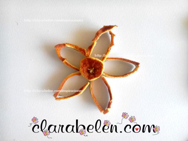 flor rollo de cartón y cascara de naranjas