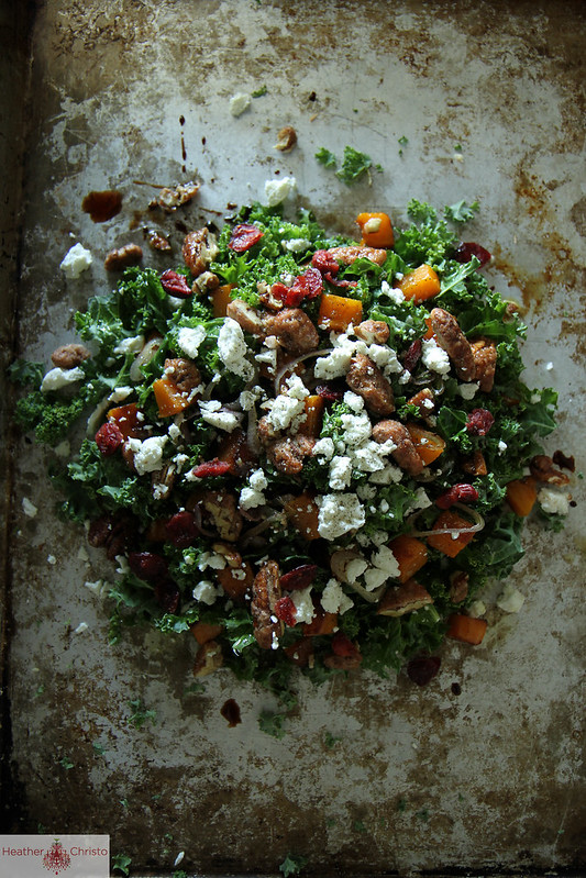 Kale Salad with Roasted Pumpkin, Cranberries and Goat Cheese