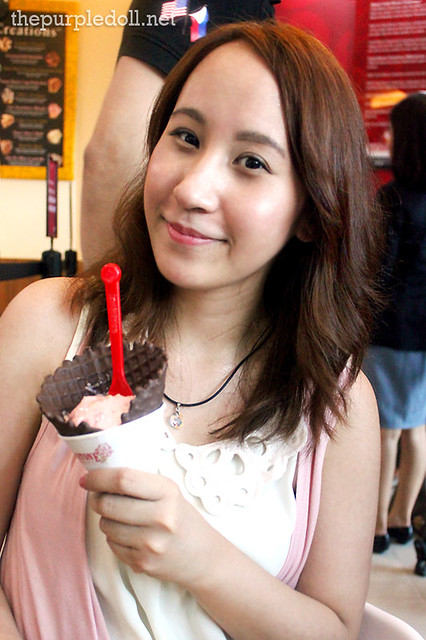 Sumi with Our Strawberry Blonde in Chocolate-Coated Waffle Cone