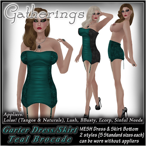 GD Mesh Garter Dress and Skirt Teal Brocade by Stacia Zabaleta