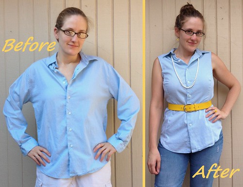 Blue Button-Down Blouse Before & After