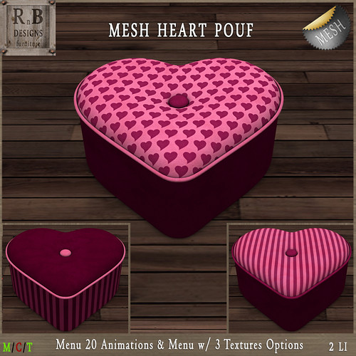 NEW ! *RnB* Mesh Heart Pouf (20 Anims) - Pink Valentine