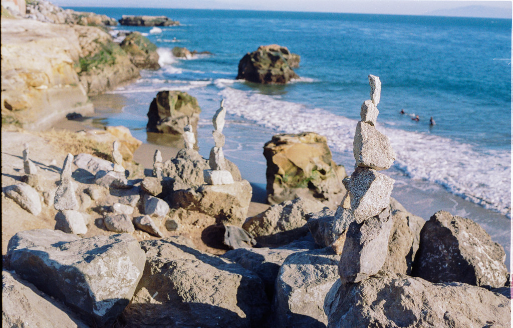 Balanced rocks on Santa Cruz beach