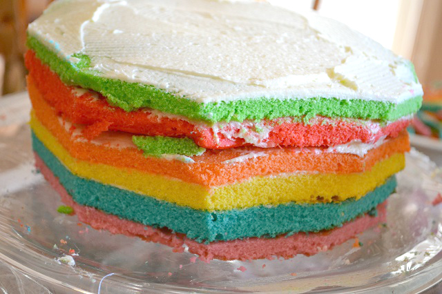 rainbow cake trimmed