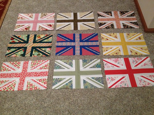 Union Jack quilt in progress, thank you bee members