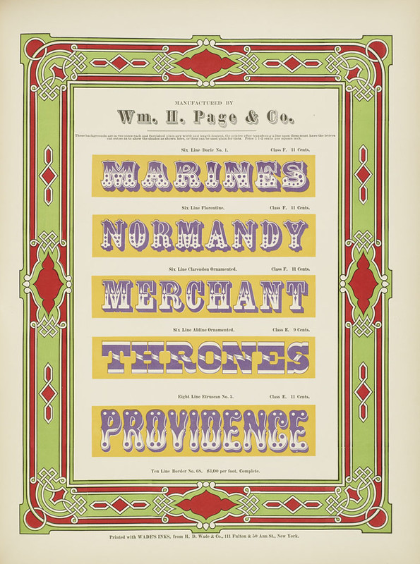 Specimens of chromatic wood type, borders 1874 - [via Columbia U] (..Providence) Doric Florentine + Ornamented type