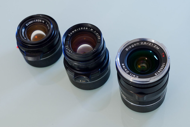 【排排站】由左至右為 Leica 35 f/2, Leica 50 f/2, Zeiss 21 f/2.8.