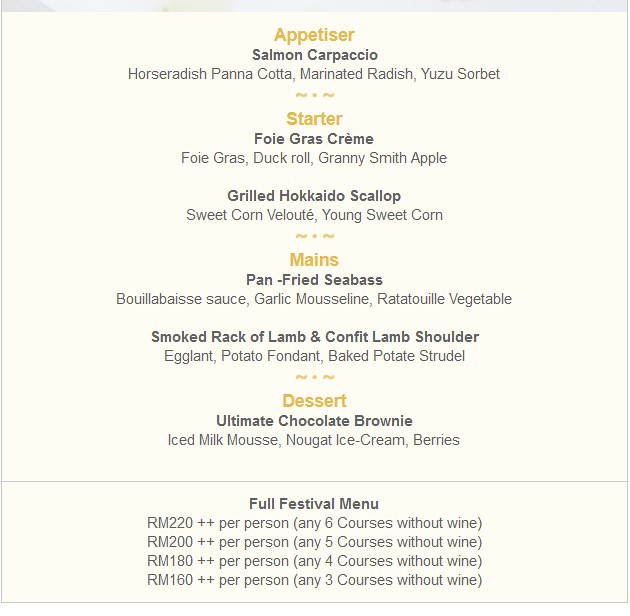migf menu - the restaurant - the club saujana resort