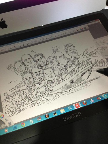 digital group caricatures for Bosch - inking