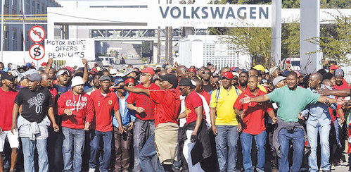 Autoworkers strike in South African on August 21, 2013. The country has been hit by labor strife over the last year. by Pan-African News Wire File Photos