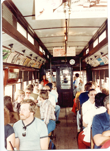 Riding aboard Chicago Surface Lines electric streetcar # 144 at the Illinois Railway Museum.  Union Illinois. 1983. by Eddie from Chicago