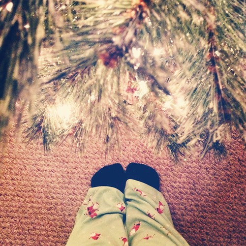 Santa pj's, fuzzy socks and twinkly lights.