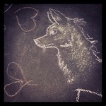 Heroic looking doggie - chalk drawings at #sarjakuvafestivaalit