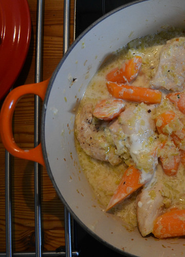 Chicken in Riesling in Le Creuset